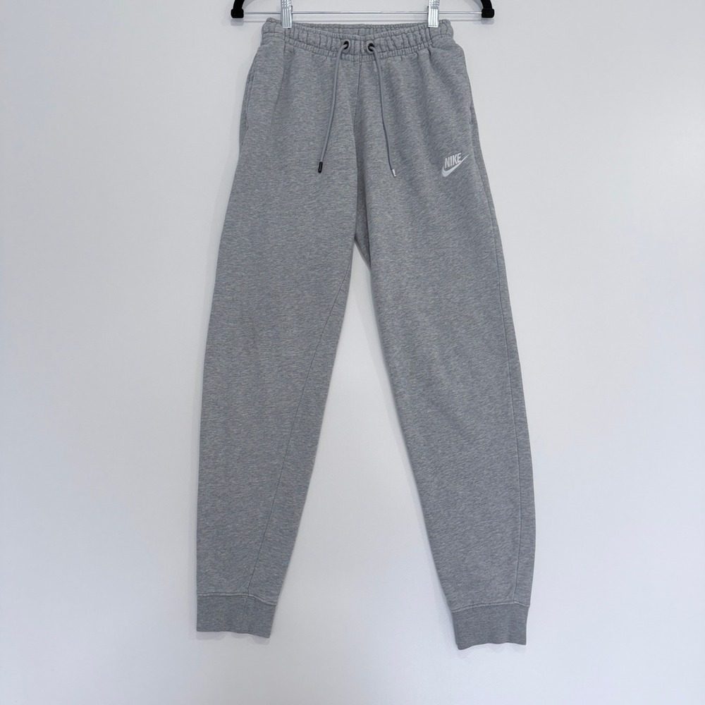 Nike Joggers Womens XS Gray Fleece Sweatpants Embroidered Logo Drawstring